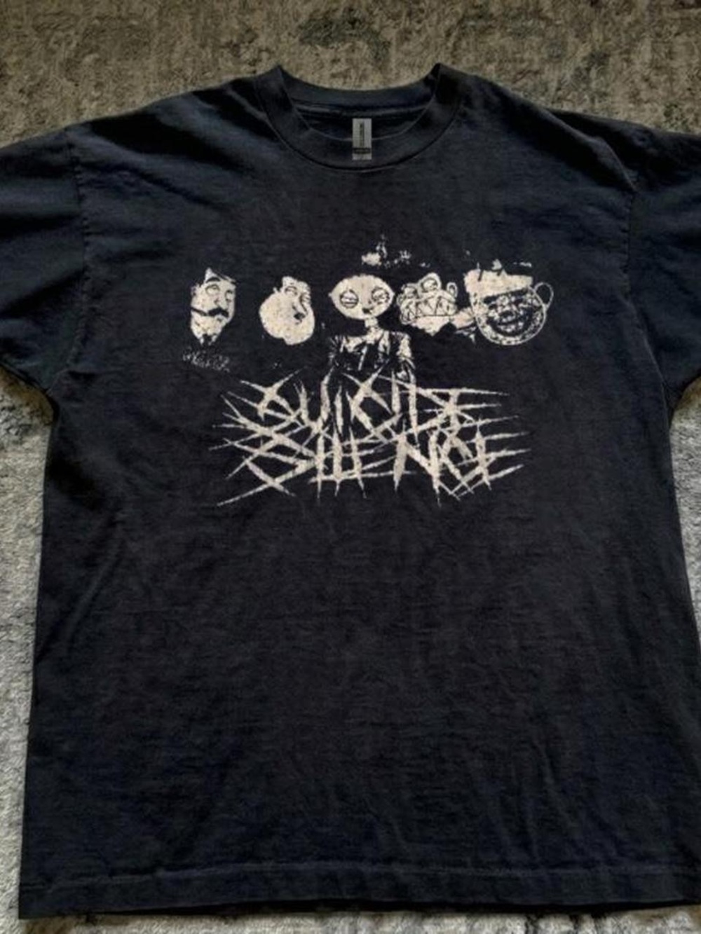 Gildan Black Short-Sleeve Graphic Tee with White Distressed Print